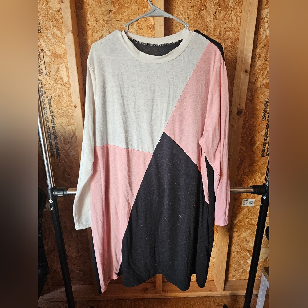SHEIN Pink and Black Colorblock Tunic